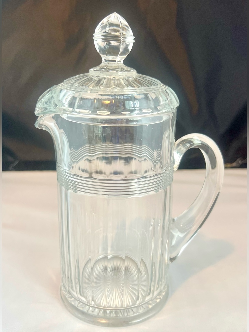 Heisey Glass Company "Flat Panel" or "Banded Flute" jug with a matching lid
